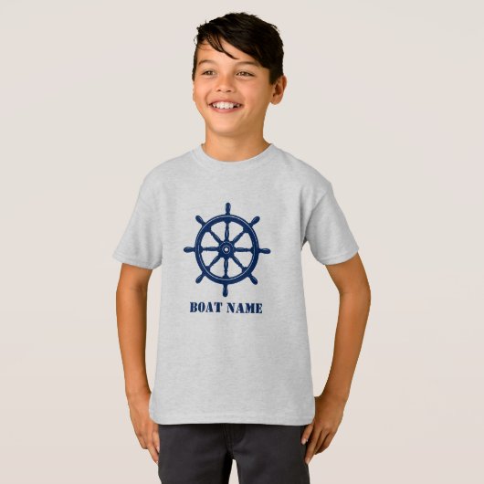 Schiffsname oder Ihr Name Helm Wheel Navy & Gray T-Shirt (Vorne ganz)