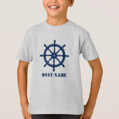 Schiffsname oder Ihr Name Helm Wheel Navy & Gray T-Shirt (Vorderseite)