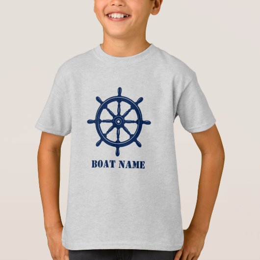 Schiffsname oder Ihr Name Helm Wheel Navy & Gray T-Shirt (Vorderseite)
