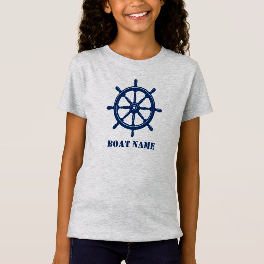 Schiffsname oder Ihr Name Helm Wheel Navy Gray T-Shirt (Vorderseite)