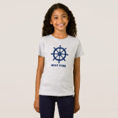 Schiffsname oder Ihr Name Helm Wheel Navy Gray T-Shirt (Vorne ganz)