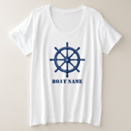 Schiffsname oder Ihr Name Helm Wheel Navy White Große Größe T-Shirt