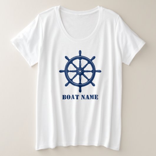 Schiffsname oder Ihr Name Helm Wheel Navy White Große Größe T-Shirt (Design vorne)