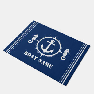 Schiffsname Seepferd Nautical Anchor Blau Weiß Fußmatte