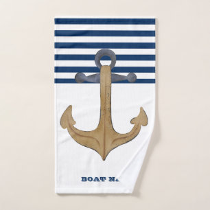 Schiffsname, Vintage Anker Marineblaue Streifen Badhandtuch Set