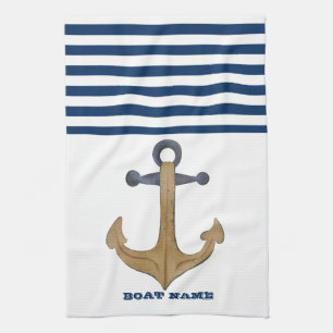 Schiffsname, Vintage Anker Marineblaue Streifen Geschirrtuch