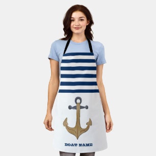 Schiffsname, Vintage Anker Marineblaue Streifen Schürze