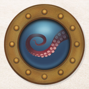 Schiffspool mit oktopus-nautischem Unterwasser Runder Pappuntersetzer