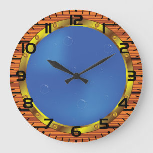 Schiffsporthole-Fenster mit blauem Wasser Große Wanduhr