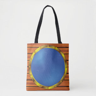 Schiffsporthole-Fenster mit blauem Wasser Tasche