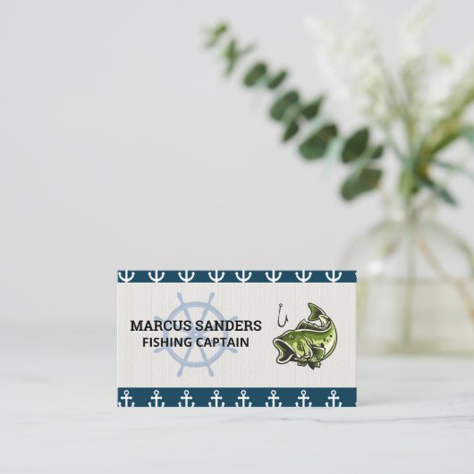 Schiffsrad | Ankermuster | Bassfisch Visitenkarte (Stehend Vorderseite)