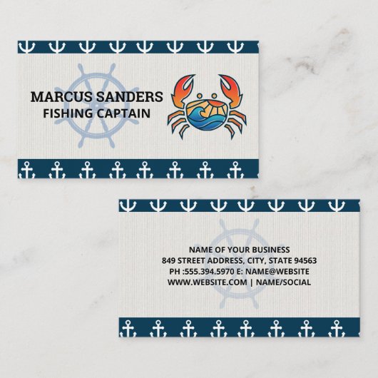 Schiffsrad | Ankermuster | Crab-Logo Visitenkarte (Vorne/Hinten)