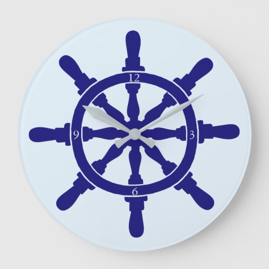 Schiffsrad auf dem hellsten Blau Große Wanduhr (Vorderseite)