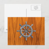 Schiffsrad auf Teakfurnier Postkarte (Vorne/Hinten)