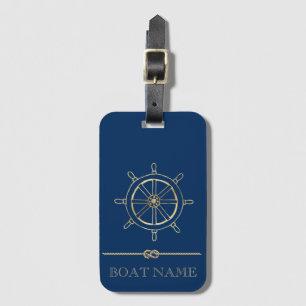Schiffsrad aus nautischem Gold, Marineblau Gepäckanhänger
