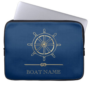 Schiffsrad aus nautischem Gold, Marineblau Laptopschutzhülle