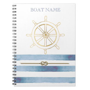 Schiffsrad Nautical Gold, Blaue Wasserfarben-Strei Notizblock