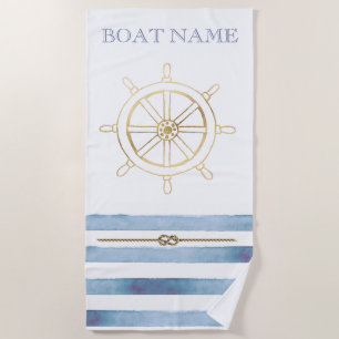 Schiffsrad Nautical Gold, Blaue Wasserfarben-Strei Strandtuch