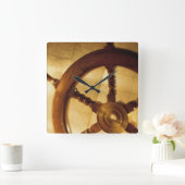 Schiffsrad und -karte quadratische wanduhr (Zuhause)