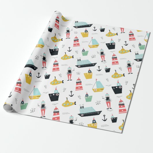 Schiffssegelschiffe des Leuchtturms Geschenkpapier (Ungerollt)