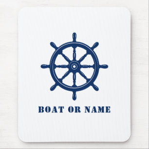 Schiffssteuer Ruder & Ihr Boot oder Name Blau Mousepad