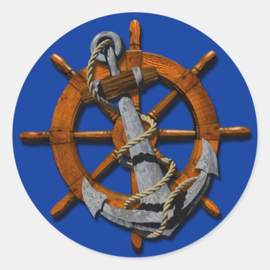 Schiffssteuer und Anker Runder Aufkleber (Vorderseite)