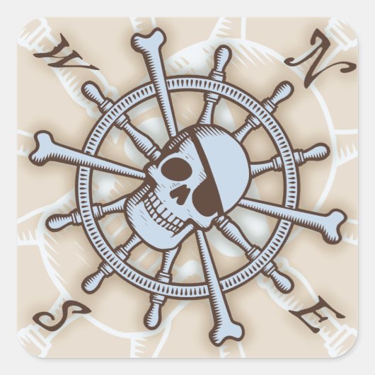 Schiffssteuerrad-Kompassrose Quadratischer Aufkleber (Vorderseite)