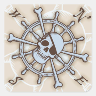 Schiffssteuerrad-Kompassrose Quadratischer Aufkleber