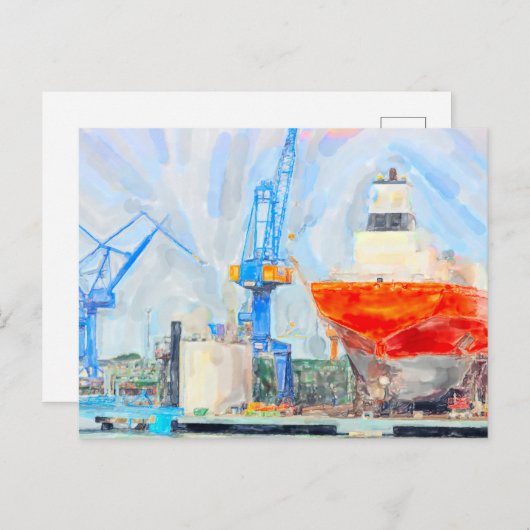 Schiffswerft in Warmenünde. Ostsee. Postkarte (Vorne/Hinten)