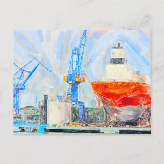 Schiffswerft in Warmenünde. Ostsee. Postkarte (Vorderseite)