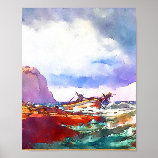 Schiffswrack an der Küste Norwegens Poster (Vorne)