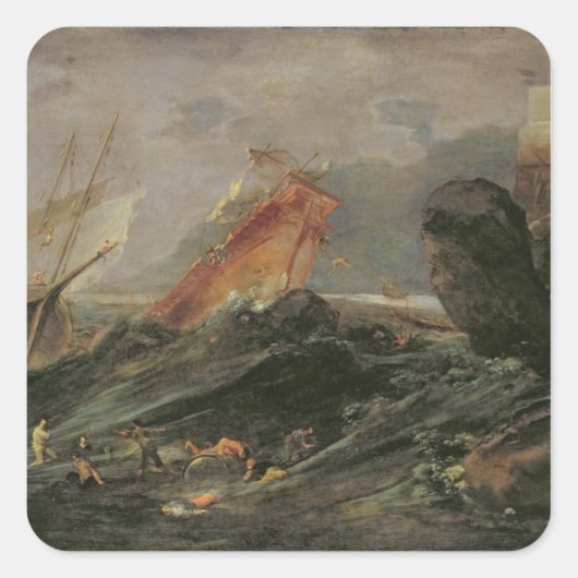Schiffswrack an der Rocky Shore, c.1645-50 Quadratischer Aufkleber (Vorderseite)