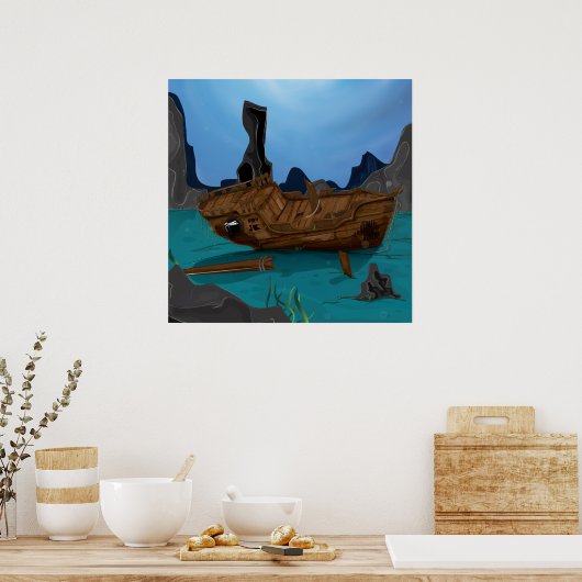 Schiffswrack unter Wasser Poster (Küche)
