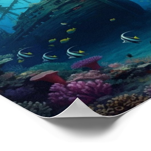 Schiffswrack versteckt im Riff Poster (Ecke)