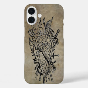 Schild aus Schwertern Imitat Leder iPhone 16 Plus Hülle