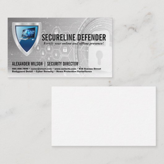Schild-Computerlogo | Cyber-Tech-Hintergrund Visitenkarte (Vorne/Hinten)