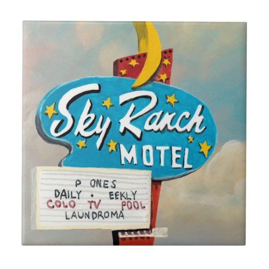 Schild des Sky Ranch Motels Fliese (Vorderseite)