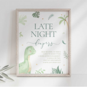 Schild für Baby Dino Baby Shower Späte Nacht Winde