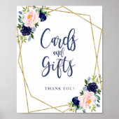 Schild für blaue Gold-Blumenkarten und Geschenke (Vorne)