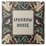 Schild für das Schild "Green Bird House" Fliese<br><div class="desc">"Custom house name plate",  "personalisierte Hausnamensplatte",  "personalisierte Textsigne",  "verzierte Vogelgrippe-Keramik-Fliesen",  "Blume für Blumenvögel",  "Vintag botanisches Marinefeld rot",  "traditionelles Blau und Weiß",  "Familienname Familienname",  "Klassische Britische Zuhause-Beschilderung",  "dekorative antikale Landvilla"</div>