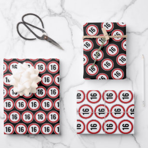 Schild für die Geschwindigkeitsbegrenzung zum 16.  Geschenkpapier Set