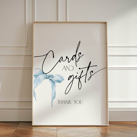 Schild für Karten und Geschenke mit staubblauer Sc