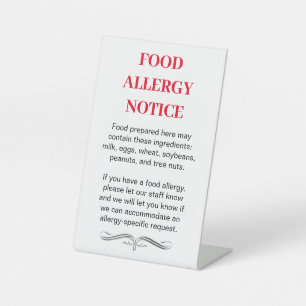 Schild - HINWEIS AUF NAHRungsmittelalLERGIE Liste
