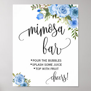 Schild Mimosa-Bar Blaue Blumen Hochzeitsbrunchen
