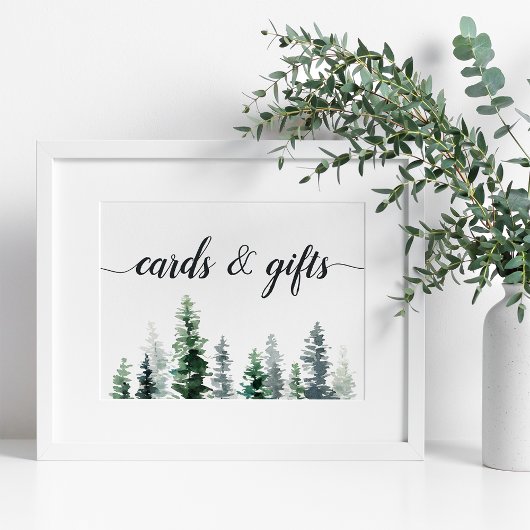 Schild mit Holzhüttenkarten und -geschenken