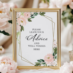Schild mit rosa Blumen, geometrischen Ratschlägen 