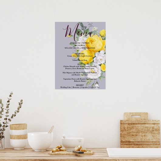 Schild mit rustikalen Lichtern Gelbes Blumenmenü (Küche)