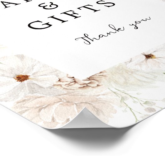 Schild mit weißen Blumenkarten und Geschenken (Ecke)