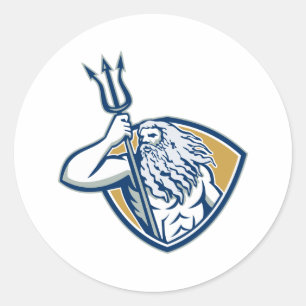 Schild Neptun Poseidon Trident Retro Runder Aufkleber