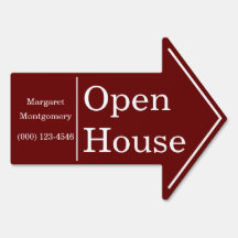 Schild "Open House" mit rotem Pfeil